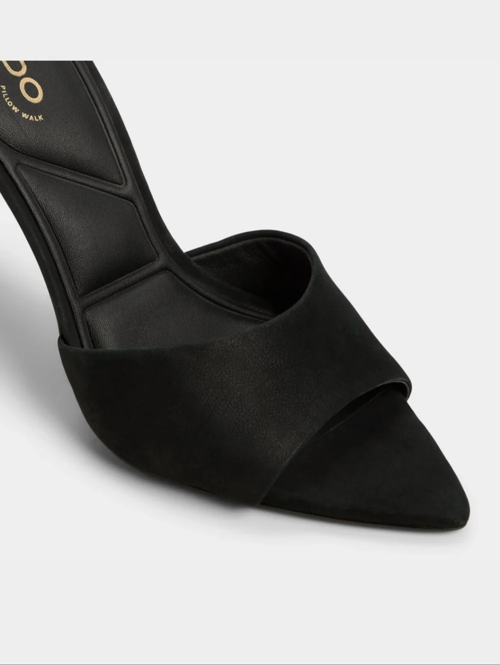 Aldo Seashella Slip On Stiletto Heels Mule Sandals Black Suede Gold Snake 6 - Picture 5 of 13